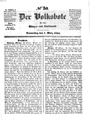 Der Volksbote für den Bürger und Landmann Donnerstag 1. März 1855