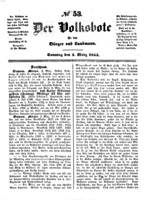 Der Volksbote für den Bürger und Landmann Sonntag 4. März 1855