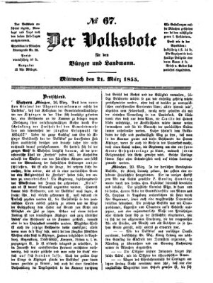 Der Volksbote für den Bürger und Landmann Mittwoch 21. März 1855