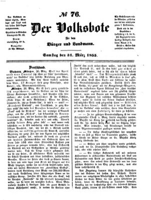 Der Volksbote für den Bürger und Landmann Samstag 31. März 1855