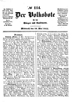 Der Volksbote für den Bürger und Landmann Mittwoch 16. Mai 1855