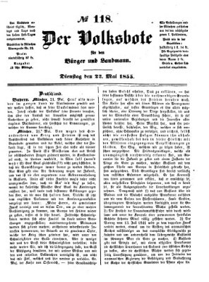 Der Volksbote für den Bürger und Landmann Dienstag 22. Mai 1855