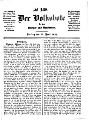 Der Volksbote für den Bürger und Landmann Freitag 15. Juni 1855