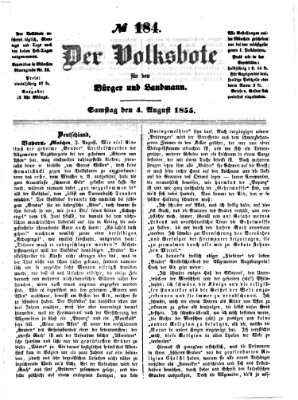 Der Volksbote für den Bürger und Landmann Samstag 4. August 1855