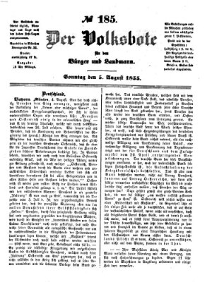 Der Volksbote für den Bürger und Landmann Sonntag 5. August 1855