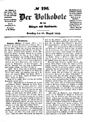 Der Volksbote für den Bürger und Landmann Samstag 18. August 1855