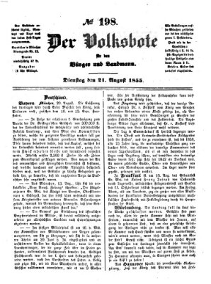 Der Volksbote für den Bürger und Landmann Dienstag 21. August 1855