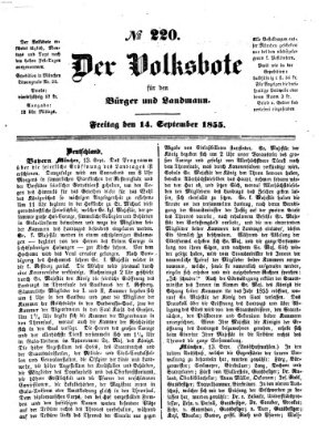 Der Volksbote für den Bürger und Landmann Freitag 14. September 1855