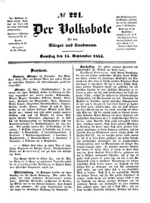 Der Volksbote für den Bürger und Landmann Samstag 15. September 1855