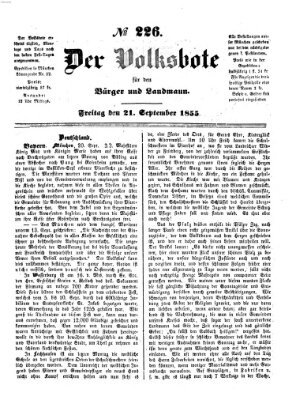 Der Volksbote für den Bürger und Landmann Freitag 21. September 1855