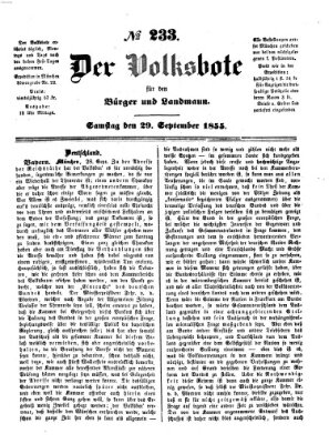 Der Volksbote für den Bürger und Landmann Samstag 29. September 1855