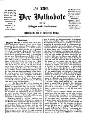 Der Volksbote für den Bürger und Landmann Mittwoch 3. Oktober 1855