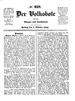 Der Volksbote für den Bürger und Landmann Freitag 5. Oktober 1855