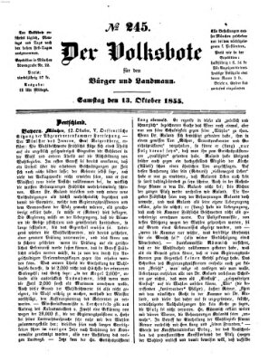 Der Volksbote für den Bürger und Landmann Samstag 13. Oktober 1855