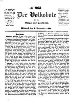 Der Volksbote für den Bürger und Landmann Mittwoch 7. November 1855