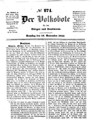 Der Volksbote für den Bürger und Landmann Samstag 17. November 1855