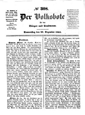 Der Volksbote für den Bürger und Landmann Donnerstag 27. Dezember 1855