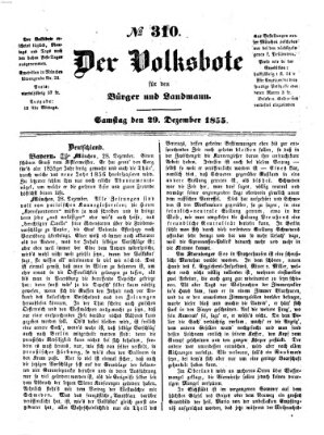 Der Volksbote für den Bürger und Landmann Samstag 29. Dezember 1855