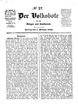 Der Volksbote für den Bürger und Landmann Freitag 1. Februar 1856