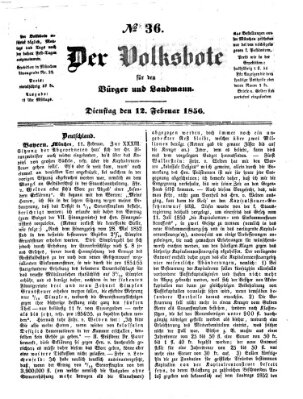 Der Volksbote für den Bürger und Landmann Dienstag 12. Februar 1856