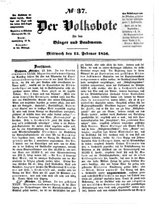 Der Volksbote für den Bürger und Landmann Mittwoch 13. Februar 1856