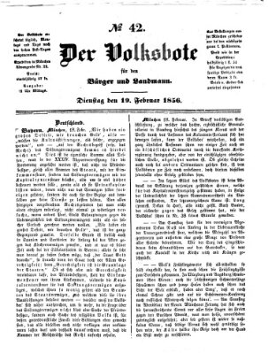 Der Volksbote für den Bürger und Landmann Dienstag 19. Februar 1856