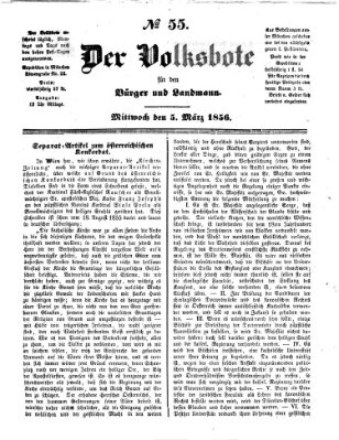 Der Volksbote für den Bürger und Landmann Mittwoch 5. März 1856