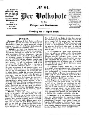 Der Volksbote für den Bürger und Landmann Samstag 5. April 1856