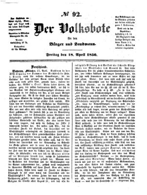 Der Volksbote für den Bürger und Landmann Freitag 18. April 1856