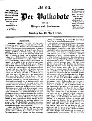 Der Volksbote für den Bürger und Landmann Samstag 19. April 1856