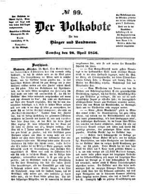 Der Volksbote für den Bürger und Landmann Samstag 26. April 1856