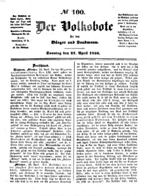 Der Volksbote für den Bürger und Landmann Sonntag 27. April 1856