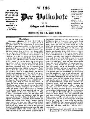 Der Volksbote für den Bürger und Landmann Mittwoch 11. Juni 1856