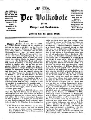 Der Volksbote für den Bürger und Landmann Freitag 13. Juni 1856