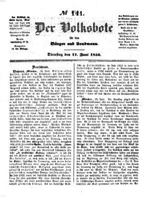 Der Volksbote für den Bürger und Landmann Dienstag 17. Juni 1856