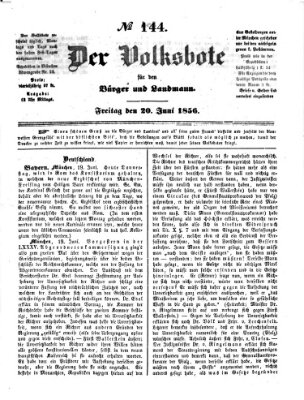 Der Volksbote für den Bürger und Landmann Freitag 20. Juni 1856