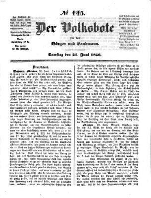 Der Volksbote für den Bürger und Landmann Samstag 21. Juni 1856