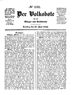 Der Volksbote für den Bürger und Landmann Samstag 28. Juni 1856