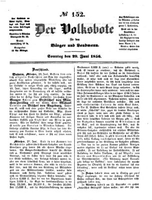 Der Volksbote für den Bürger und Landmann Sonntag 29. Juni 1856