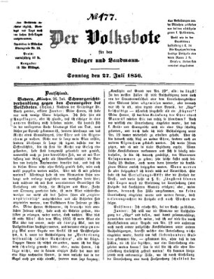 Der Volksbote für den Bürger und Landmann Sonntag 27. Juli 1856