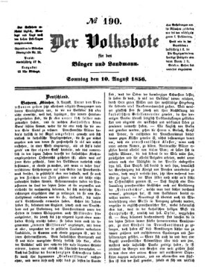 Der Volksbote für den Bürger und Landmann Sonntag 10. August 1856