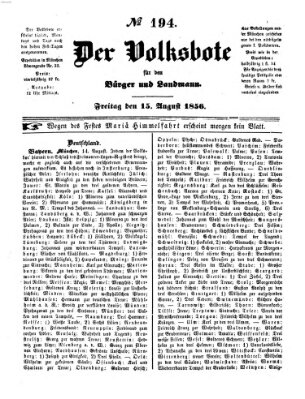 Der Volksbote für den Bürger und Landmann Freitag 15. August 1856