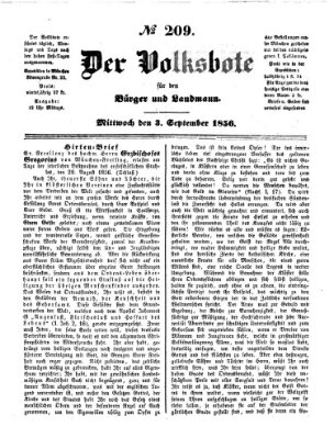 Der Volksbote für den Bürger und Landmann Mittwoch 3. September 1856