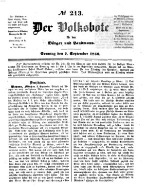 Der Volksbote für den Bürger und Landmann Sonntag 7. September 1856