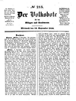 Der Volksbote für den Bürger und Landmann Mittwoch 10. September 1856