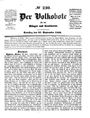 Der Volksbote für den Bürger und Landmann Samstag 27. September 1856