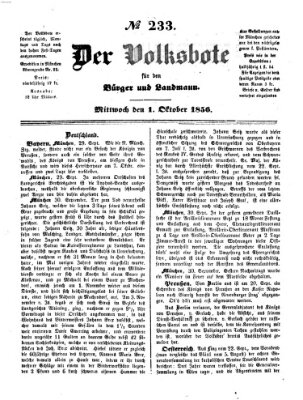 Der Volksbote für den Bürger und Landmann Mittwoch 1. Oktober 1856