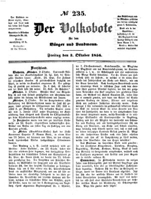 Der Volksbote für den Bürger und Landmann Freitag 3. Oktober 1856