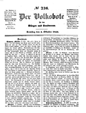 Der Volksbote für den Bürger und Landmann Samstag 4. Oktober 1856