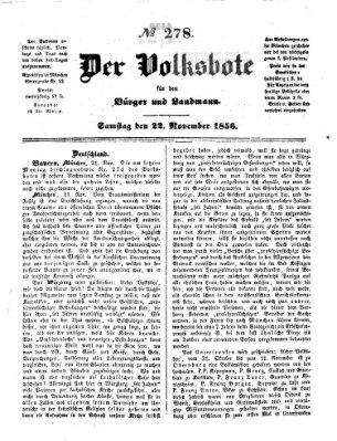 Der Volksbote für den Bürger und Landmann Samstag 22. November 1856